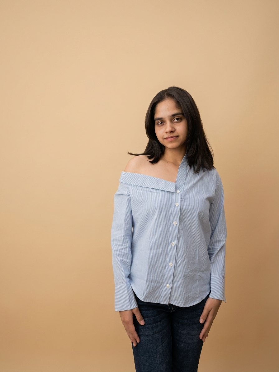 Sky blue Striped Off-Shoulder Shirt: Skyline