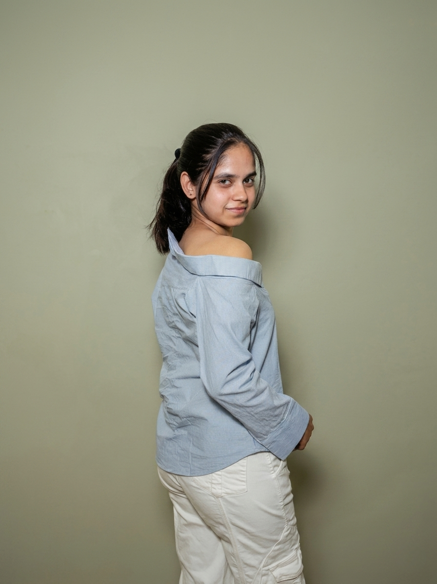 Sky blue Striped Off-Shoulder Shirt: Skyline