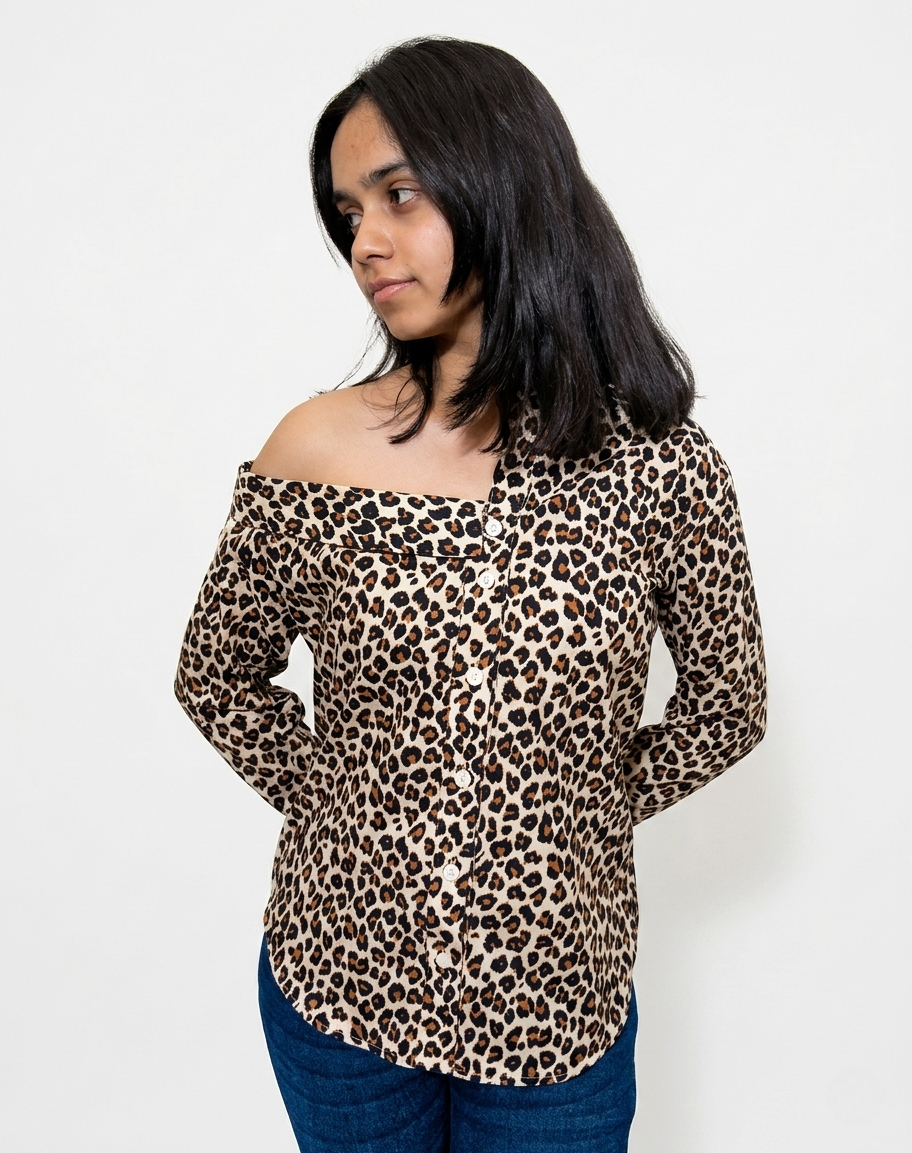 Tiger Print Off-Shoulder Shirt: Striking Panthera