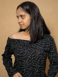 Black Printed Off-Shoulder Shirt: Hawkins After Dark