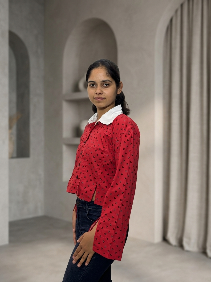 Crop Shirt: Scarlet Split-Sleeve Shirt