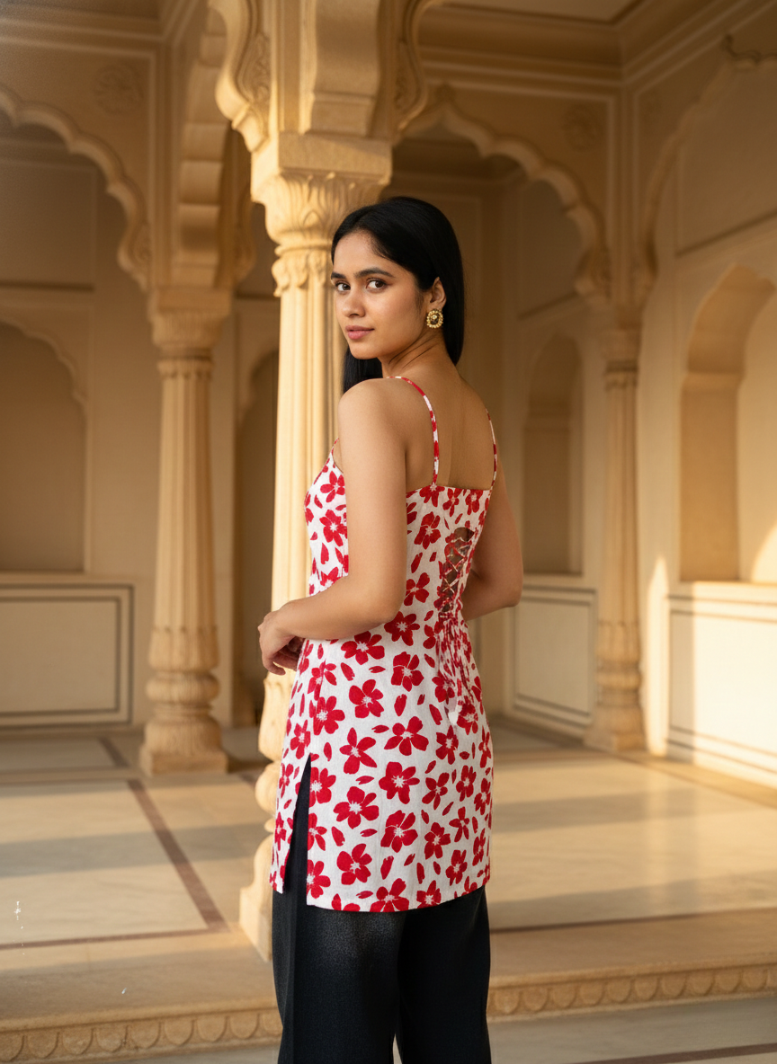 Red Blossom Short Kurti