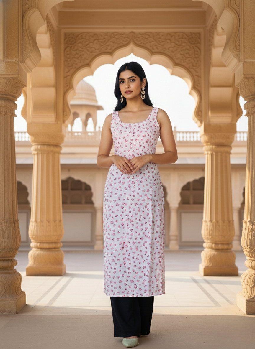 Blush Bloom Sleeveless Kurti