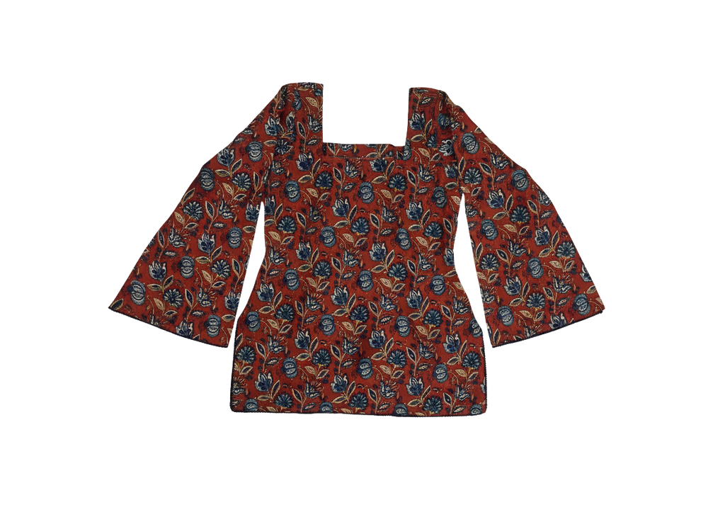 Scarlet Bloom Bell Sleeve Top