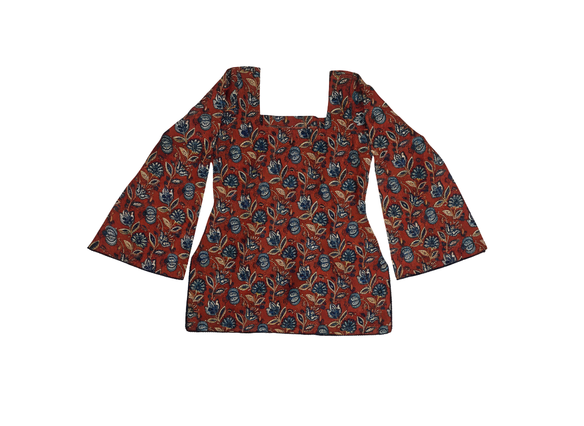 Scarlet Bloom Bell Sleeve Top