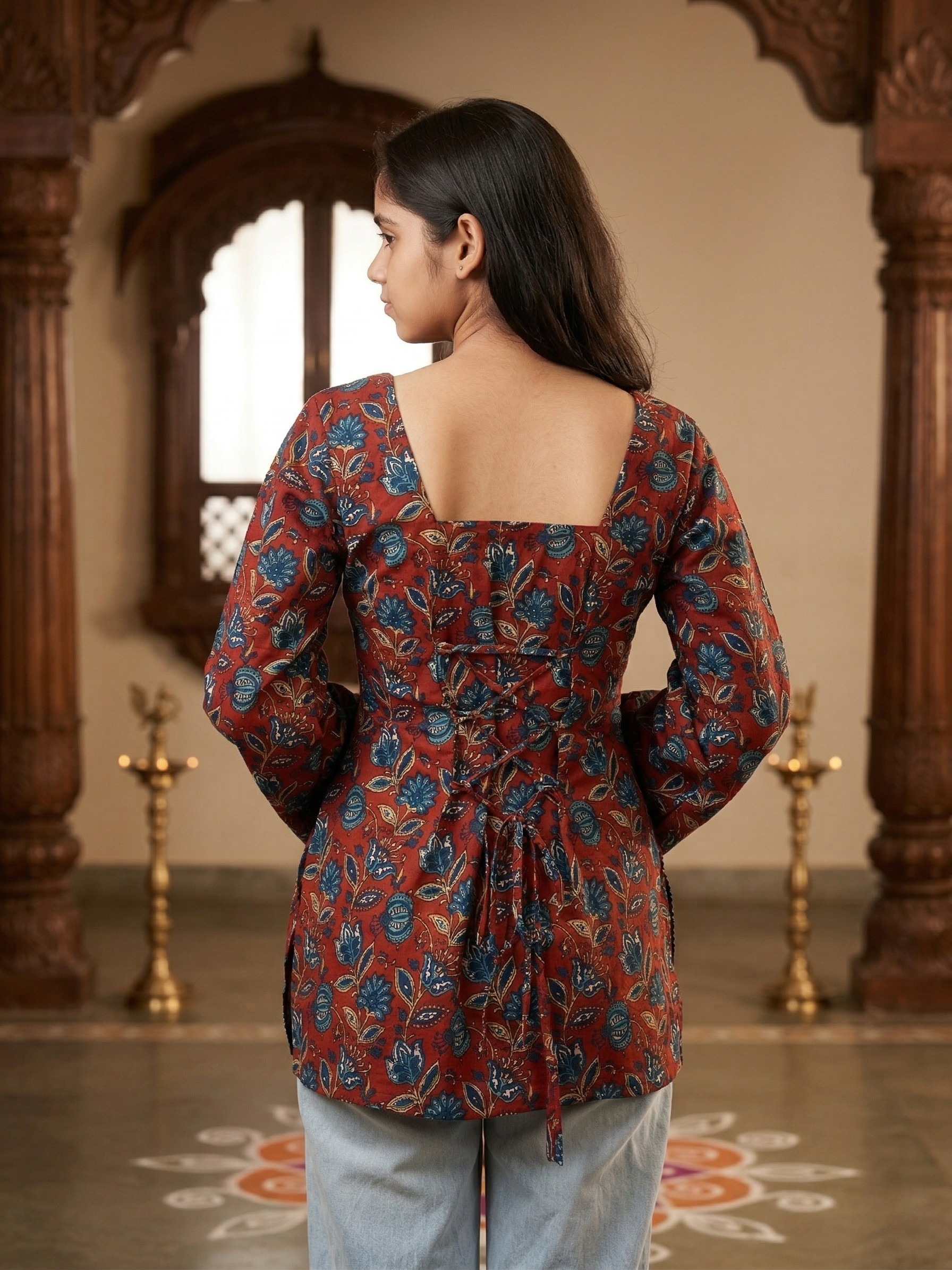 Scarlet Bloom Bell Sleeve Top