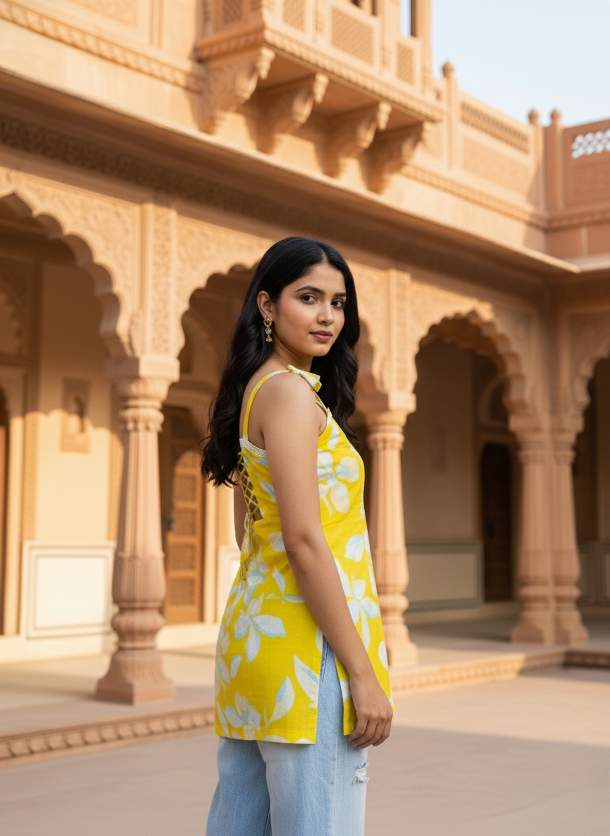 Yellow Sunshine Tie-Strap Kurti
