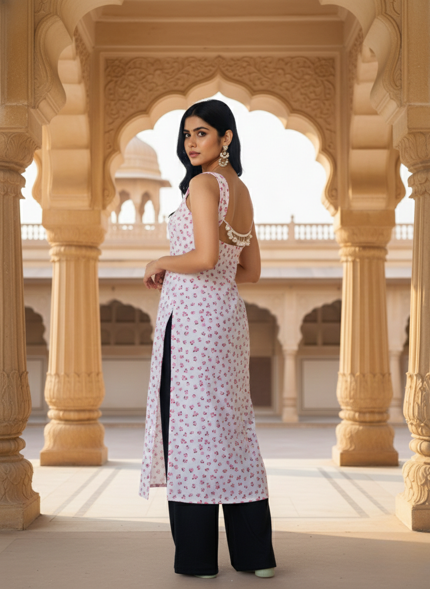 Blush Bloom Sleeveless Kurti