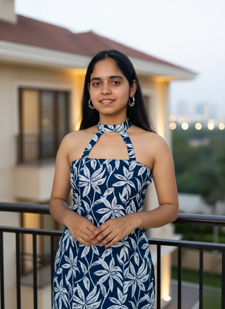 Blue Floral Halter-Style Kurti