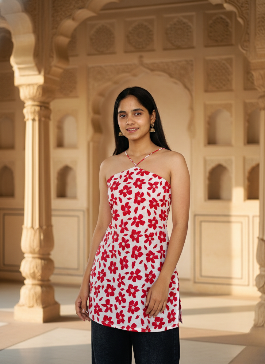 Red Blossom Short Kurti
