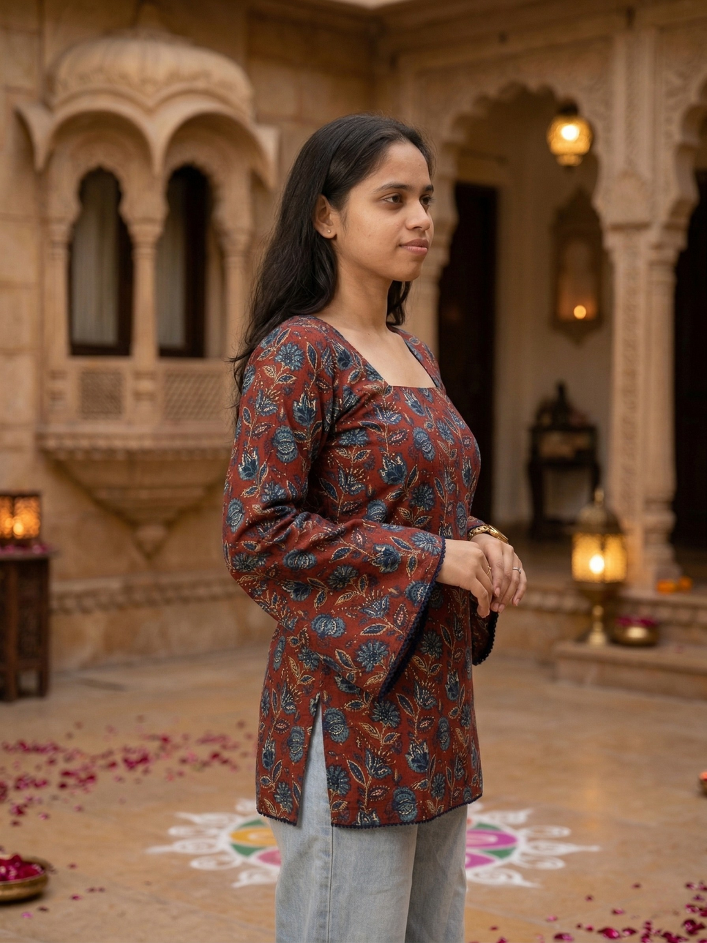 Scarlet Bloom Bell Sleeve Top
