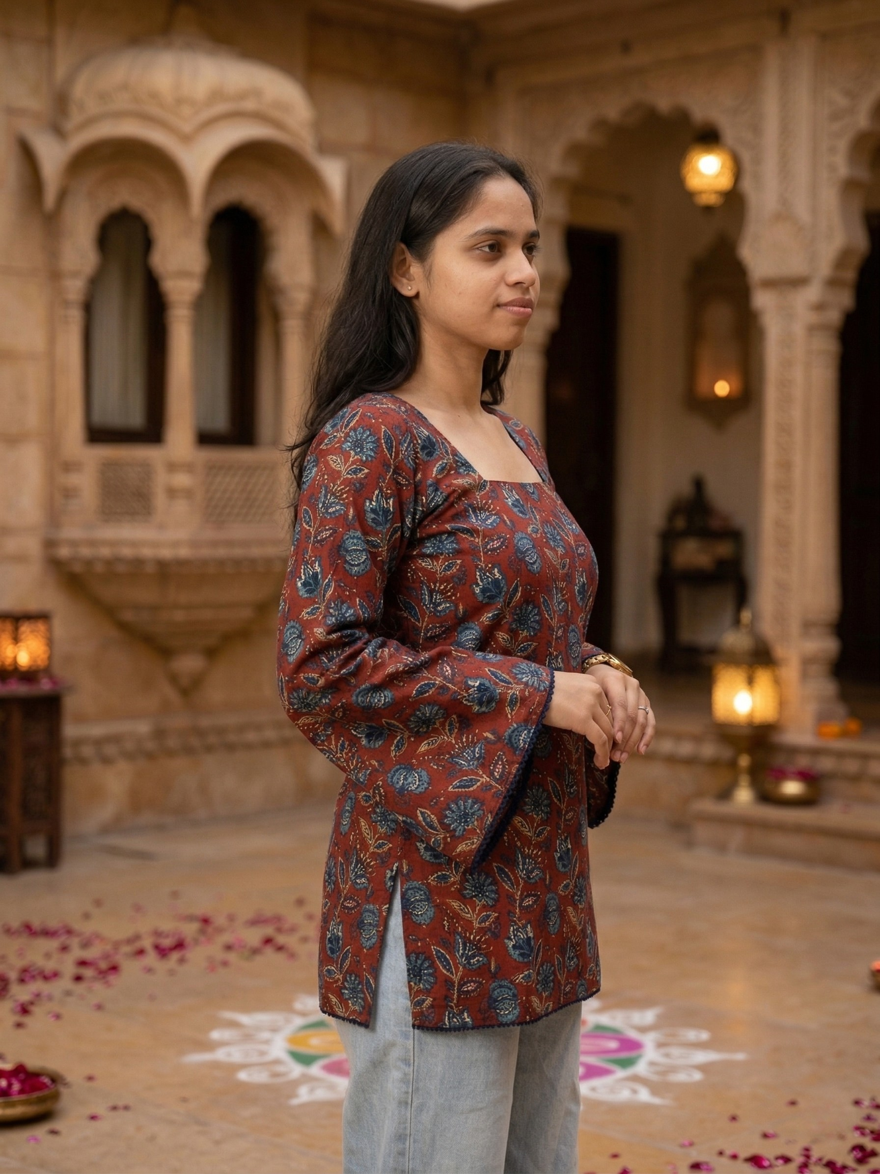 Scarlet Bloom Bell Sleeve Top