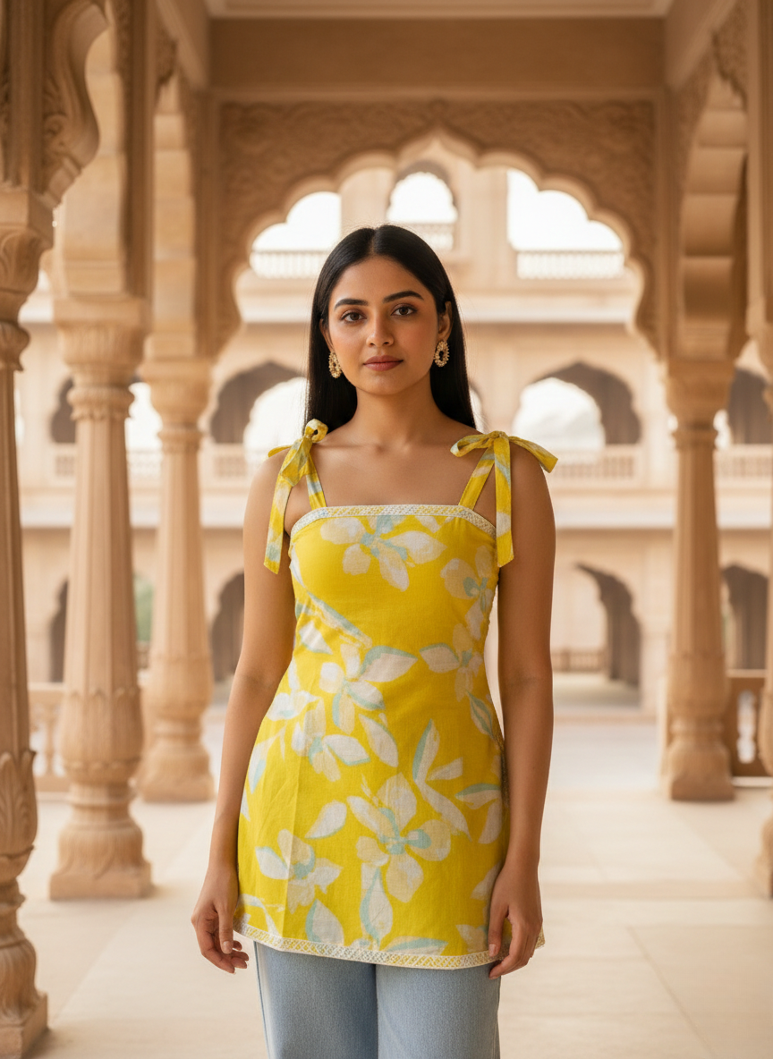 Yellow Sunshine Tie-Strap Kurti