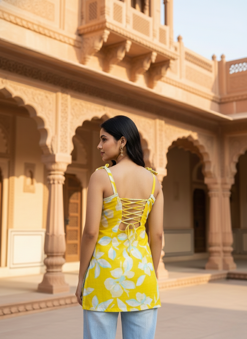 Yellow Sunshine Tie-Strap Kurti