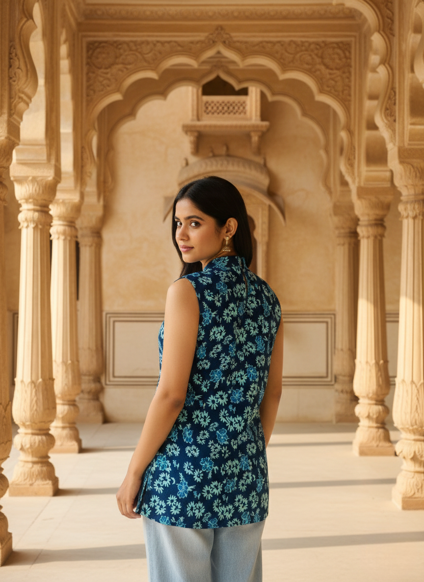 Blue Garden Kurti Top