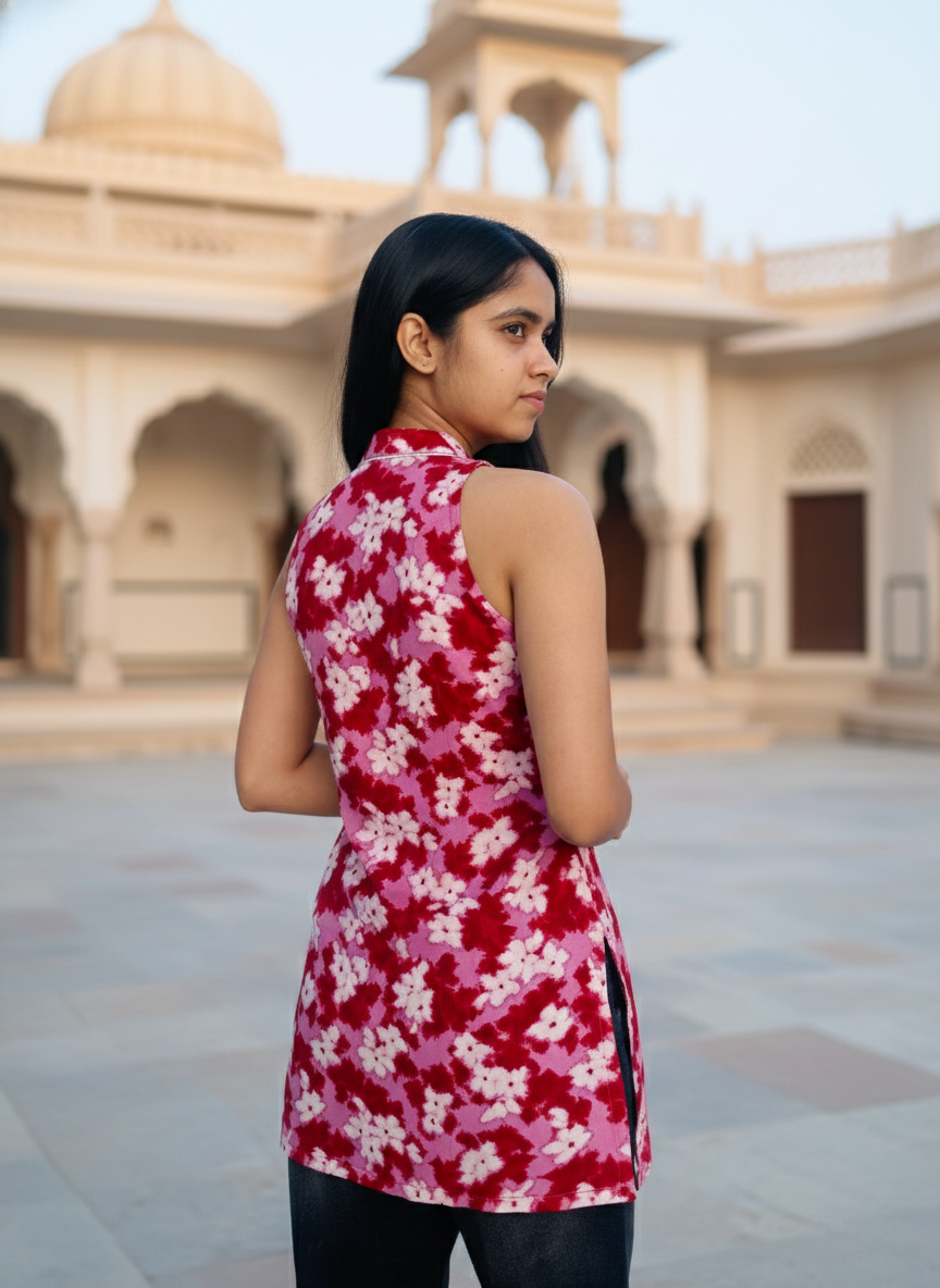 Berry Shibori Shell Trim Top