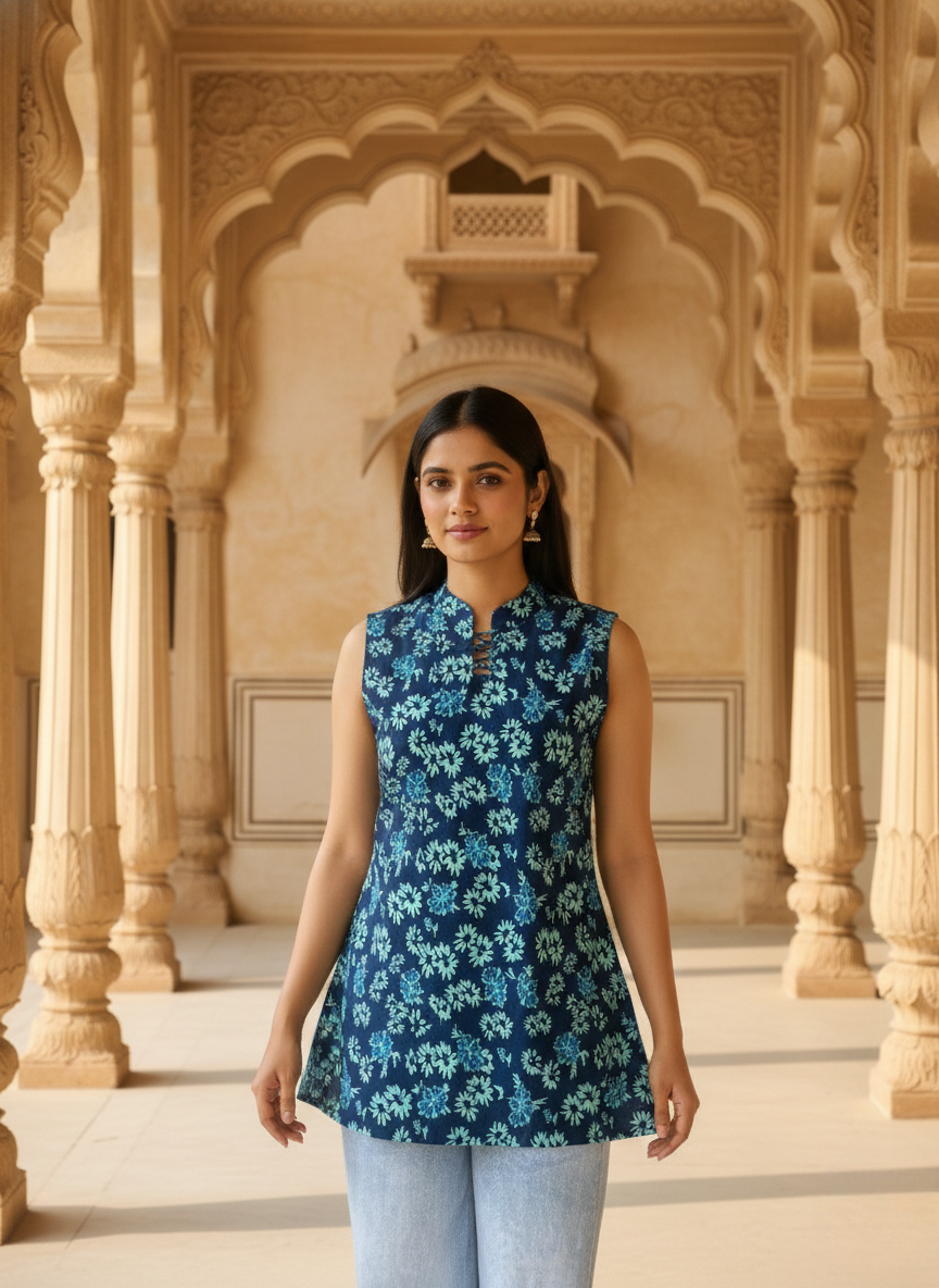 Blue Garden Kurti Top